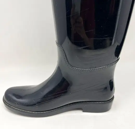 Coach  Talia Rain Boots Riding Tall Black Glossy Rubber Mid Calf Women’s Size 6