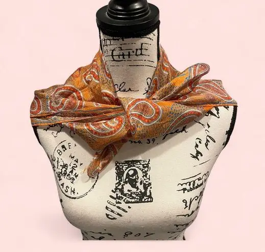 Vintage 70’s? groovy orange turquoise paisley silk scarf square