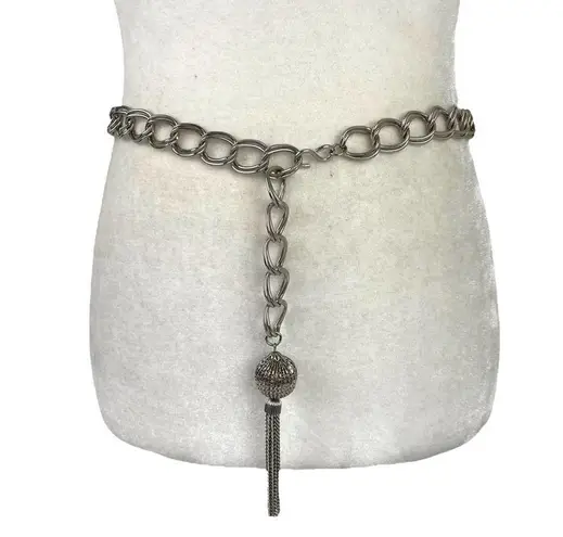VTG Retro Silver Belt Metal Link Chain Belt Tassel Charm