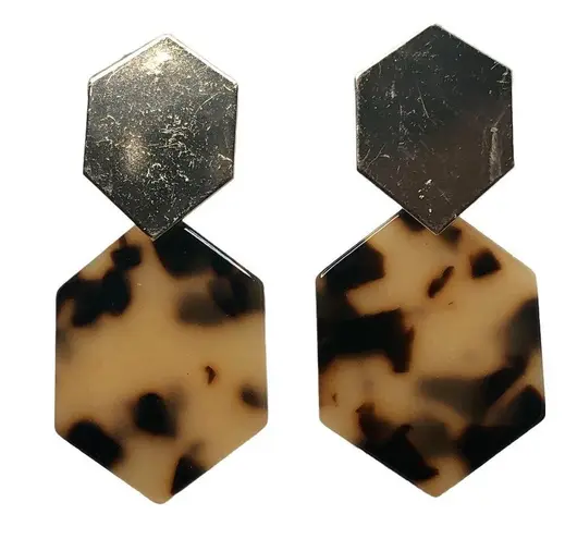 Tan and Brown Geometric Drop Earrings