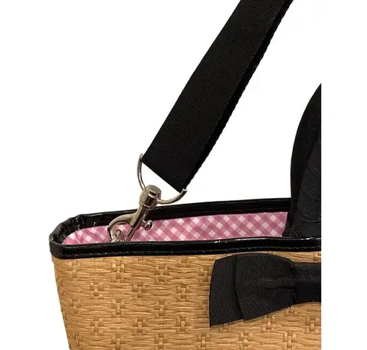 Bath & Body Works Straw Tote Bag Black Handles Bow Removable Strap Summer Travel
