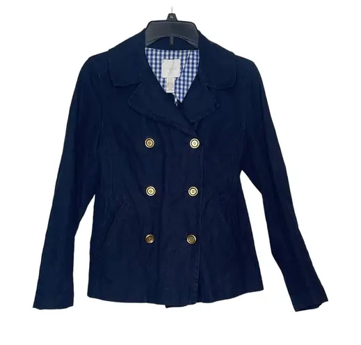 J.Crew Women's Jacket Coat Double Breast Gold Buttons Long Sleeve Blue Size 2