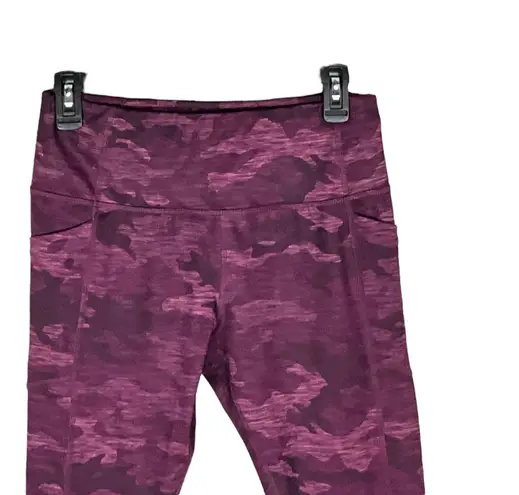 Avia Purples Camo & Black Striped Active Wear Exercise Leggings Women M 8-10