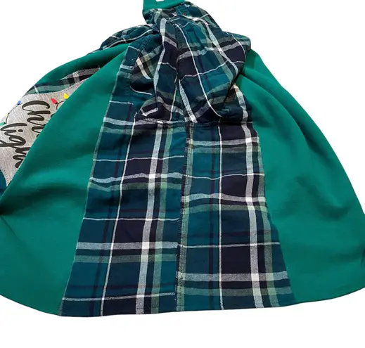 Unique One of a Kind Flannel Sleeve Holiday Christmas Green Sweatshirt OSFM Size XL