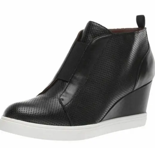Linea Paolo Felicia Perforated Black Leather Wedge Sneakwrs