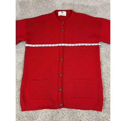 STRATHSPEY Womens Cardigan button up red pockets made in Scotland size L Size L