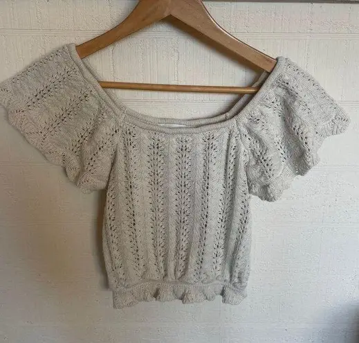 FRESHMAN 1996 Crochet Top Flutter Sleeve Small S