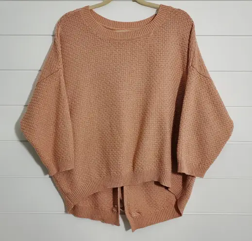 New York & Company Lace up Crew neck Relaxed Open Back Sweater Size M Pink Size M