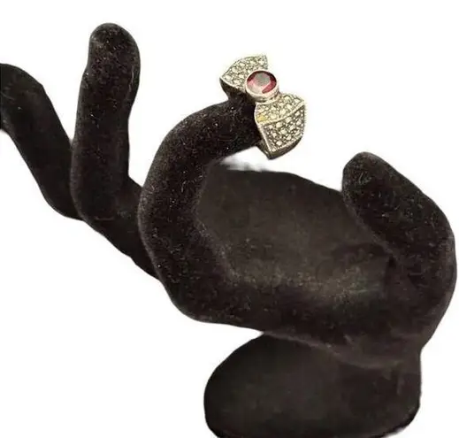 Vintage Ruby And Marcasite Bow Tie Ring Red