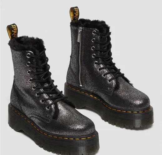 Dr. Martens Jadon Leather Platform  Distressed Metallic Boots 8