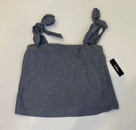 Lulus Lulu’s Sleeveless Chambray Crop Tank Top Shoulder Ties NWT Sz M Cotton Linen