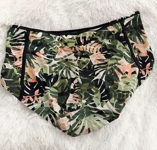 SWIMSUITS FOR ALL | High Waist Piped Swim Brief Bottoms Camo Leaves | Size 22 Black