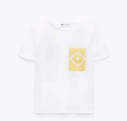 ZARA NWT  Crochet Handmade Pocket Short Sleeve T Shirt Small