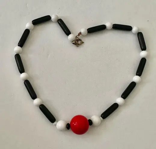 Vintage black white and red mod bead necklace
