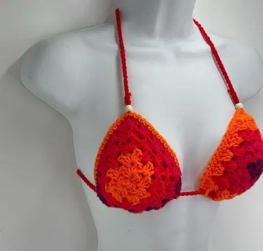 Handmade Napper brand granny square string bikini top halter adjustable any size Orange Size undefined