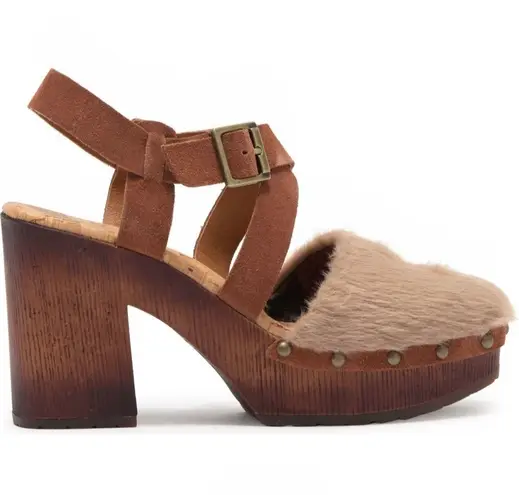 Kork-Ease KORKS Wendy Faux Fur Taupe Rust Brown Clog Heels NWT