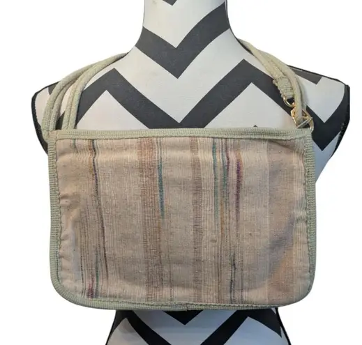 Carpetbags of America Vintage Woven Messenger Bag Crossbody Floral Patch Striped