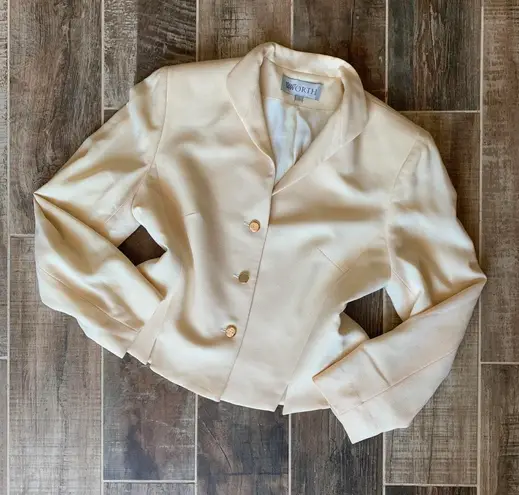 ✨ 90’s Vintage Cream Cropped Blazer Jacket Gold Size M