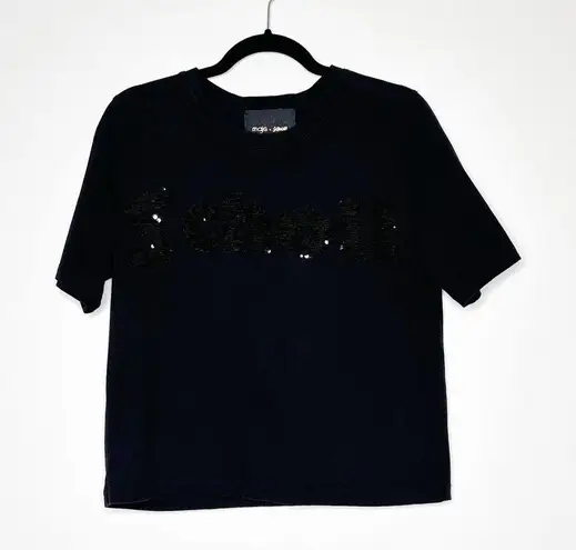 Maje X Schott Embroidered Sequined Crew Neck T-Shirt Womens Black Size 2 M