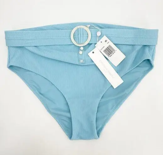 Jonathan Simkhai Swim Bikini Bottom Size Large Ribbed Horizon Blue Belt NWT
