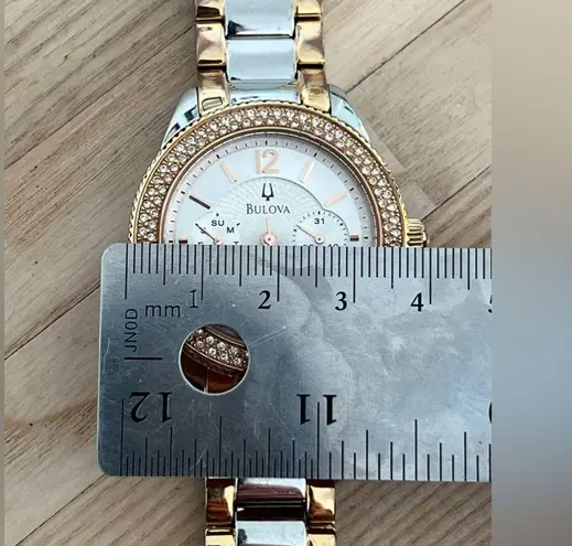 Bulova Ladies Watch Rose and Stainless Bracelet White Dial Day Date Dials