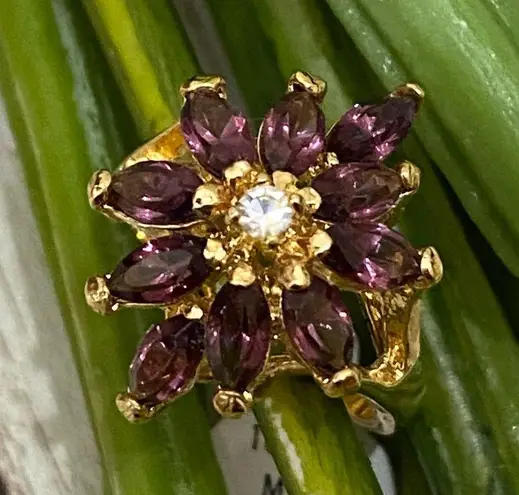 Amethyst 18K G.E. Cocktail Cluster Ring Size 6