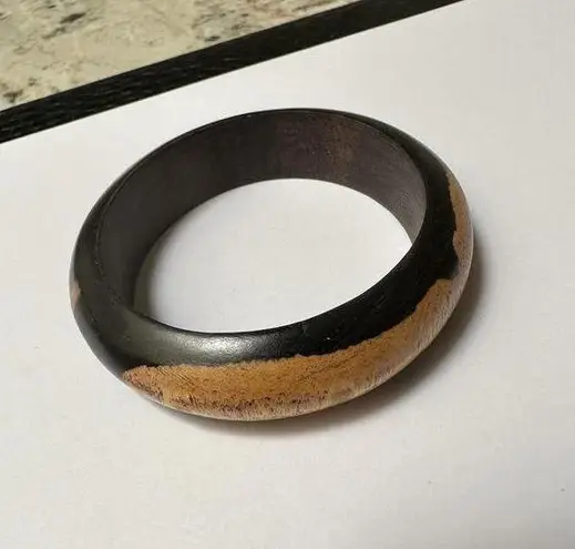 Wooden Handcrafted Wide Bangle Bracelet 8 Inch Brown Wood