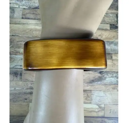 Vintage 80/90s Retro Lucite Square Brown Wood Thick Mobwife Bangle Bracelet