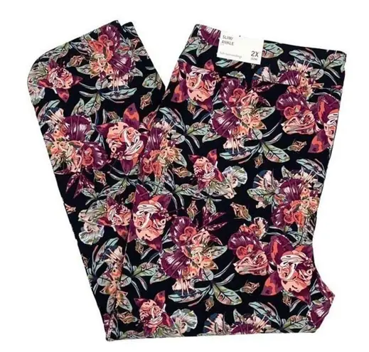 Soft Surroundings  Womens Floral Slim Ankle Pull-On Pants Multicolor 2X NWT