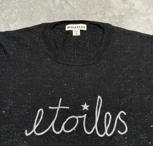 Whistles Sweater Womens 6 Black Etoiles Metallic Shiny Soft Cozy Crewneck