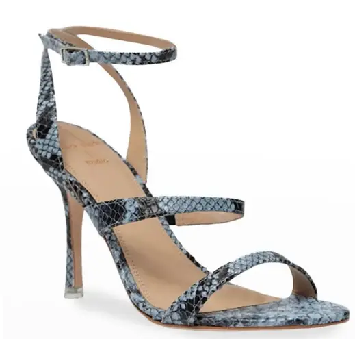 Black Suede Studio Sandals Womens Size 7 Blue Black Leather Gwen Snake Print