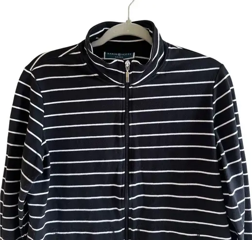 Karen Scott Black Striped Sport Activewear Zip Up Jacket Pockets Women’s M