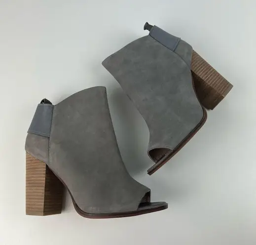 Kelsi Dagger Kelsi Daggar Peep Toe Stacked Heel Ankle Boot Bootie 10 Gray/Blue-Gray