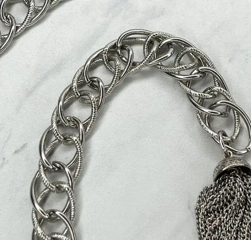 Silver Tone Open Buckle Tassel Metal Chain Link Belt One Size (OS) Y2K ✨