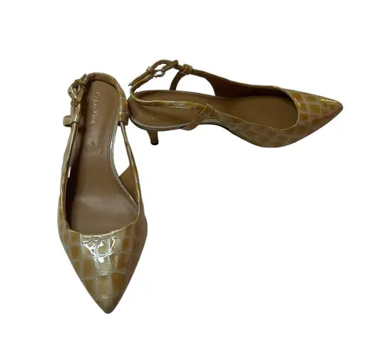 Calvin Klein Vintage Patsi Croc Slingback Low Kitten Heels