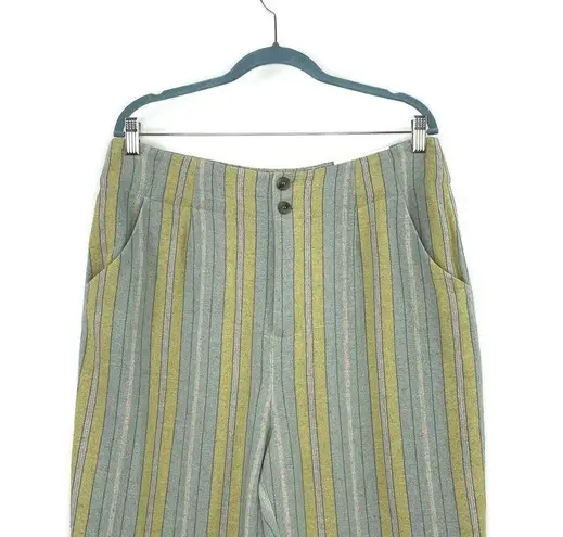 Soft Surroundings Caldera Linen Blend Pants High Waisted Aqua Stripe Size 14