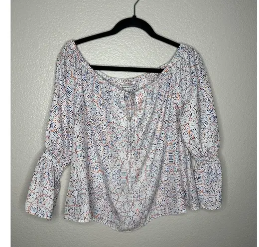 Cupcakes and Cashmere Blouse Womens Small Boho Peasant Top Print