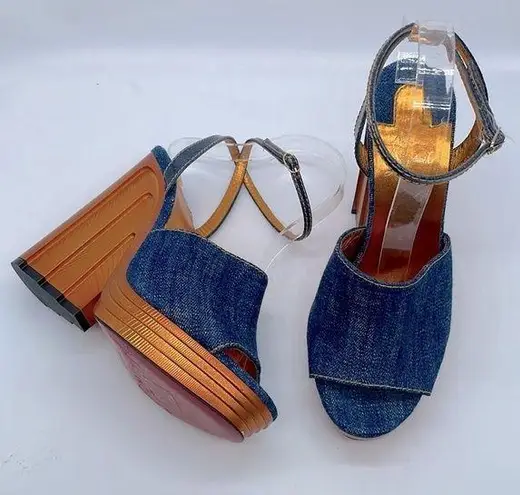 Christian Louboutin Mira Colunata 120 Denim Platform Wedge Sandal Heels 39