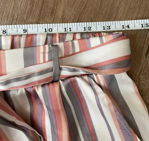 Soulmates satin striped pants elastic waist belted pink grey women’s size M