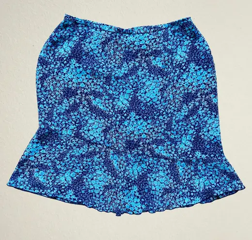 Blue ditsy floral flounce flare hem skirt, bohemian hippie fairy y2k Size 16