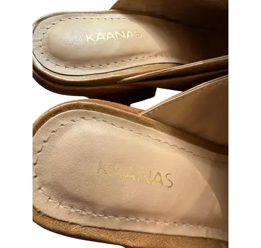 KAANAS Tan Leather Pointed Toe Heeled Mules Size 6