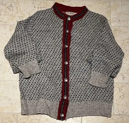 Vintage LL Bean Women's wool Birdseye button up cardigan sweater, USA EUC Brown Size L