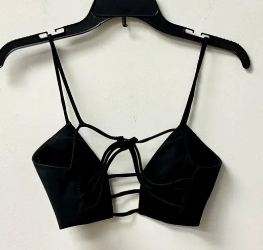 Hand Lace Roller Neck Strappy Bralette Cropped Top Black Women's Size 38 / 6