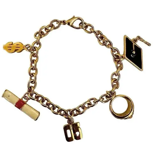 Enamel gold tone ‘05 graduation charm bracelet