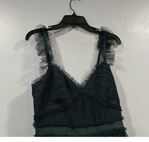 Betsy and Adam Hunter Green GIGI” Tiered Ruffled Airy Mesh Gown Sz 8 Prom NWOT