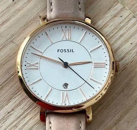 Fossil Jacqueline Ladies Watch Rose Gold Case White Dial Blush Leather Strap