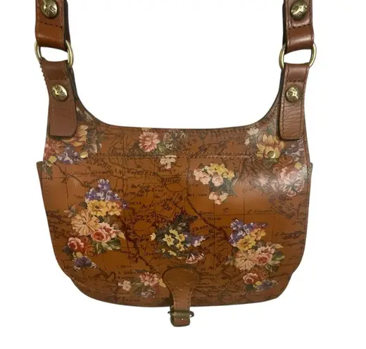Patricia Nash English Garden Floral Map London Brown Leather Saddle Bag
