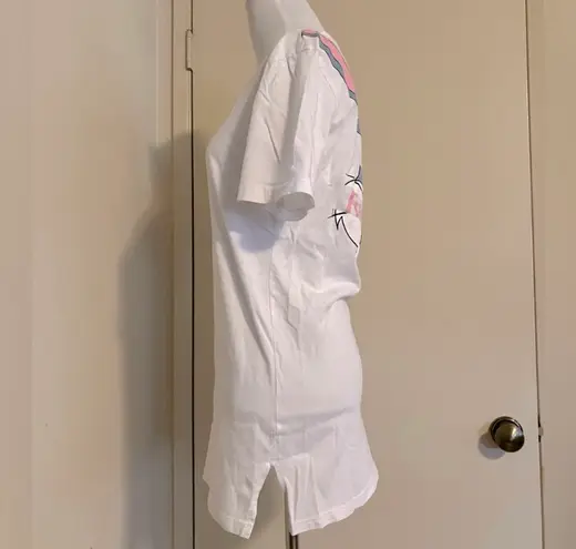 Bugs Bunny Print Crew Neck Tunic Dress with Short Sleeves White