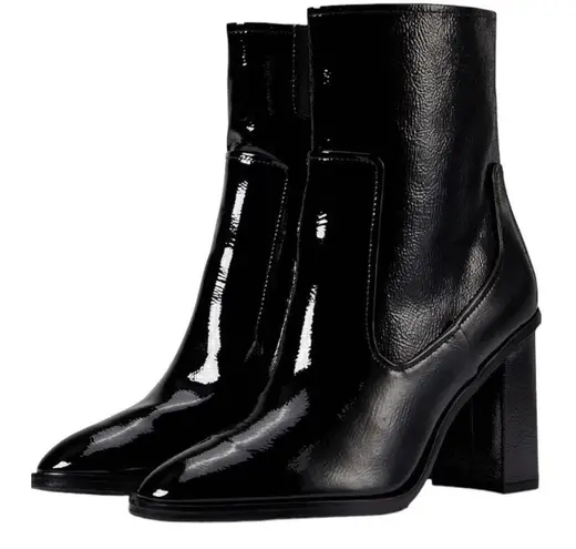 Donald Pliner NEW Leather BOOTIE ANKLE BOOT 9.5 Womens Black Crinkle Patent Shoe