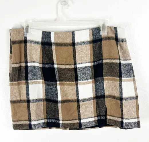 UNBRANDED Brown Plaid Wool Blend Back Zipper Closure Lined Mini Skirt Size XXL